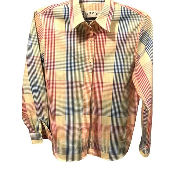 Orvis Men's Wrinkle Free Cotton/Poly L/S Button Shirt Rainbow Madras Plaid Small - Picture 1 of 6